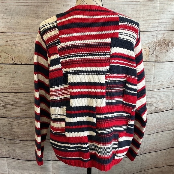 Mark Fore Strike Hand Knit Cardigan Sweater Americana Stripes Cotton Blend XL - Picture 6 of 9